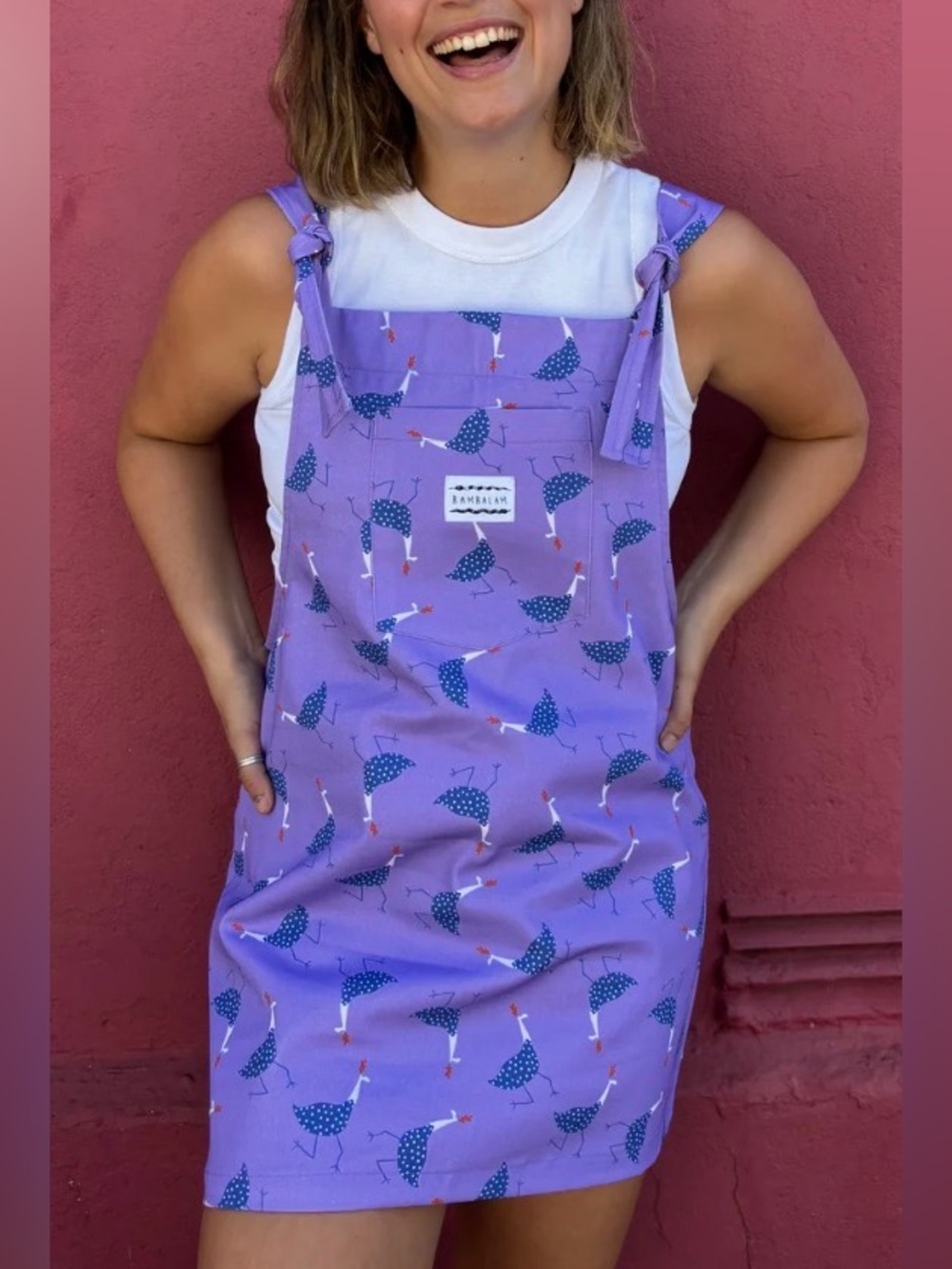 Bamalam Lavender Printed overall Dress with Bird Motif
